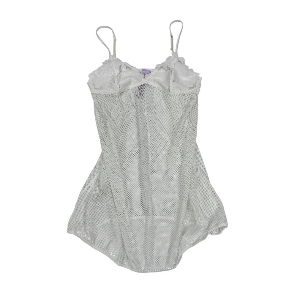 Savage X Fenty Floral Glow Lace & Mesh Slip White Sheer Lingerie Large